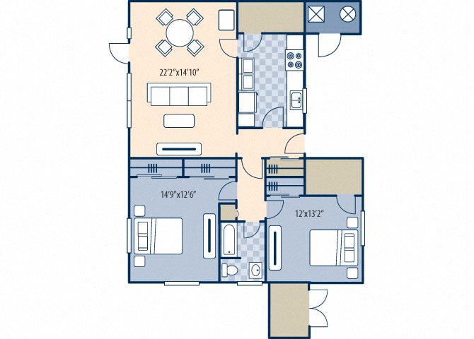 marne point 2 bed 1 bath floor plan